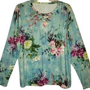 Shein women's XL floral print easy care long sleeves pullover blouse. 4045